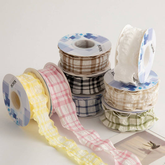 COLORFUL PUFF PLAID RIBBON FISHTAIL YARN RIBBON