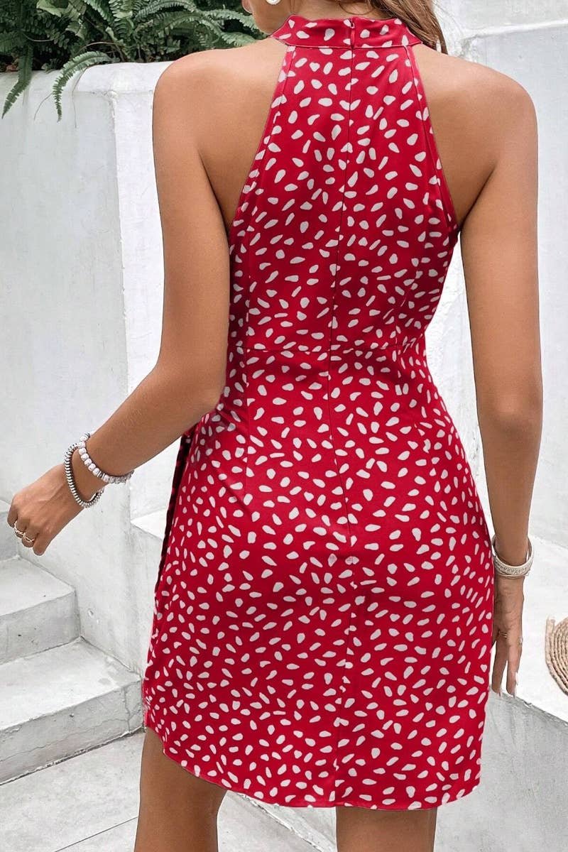 CWDSD4863_SUMMER HALTER SLEEVELESS FLORAL DRESS SHORT