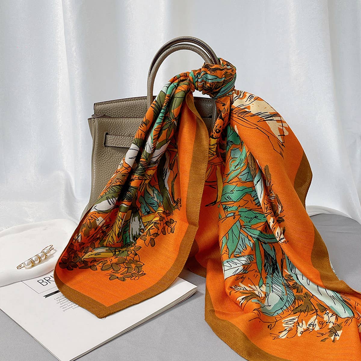 90cm Floral Silk Velvet Scarf for Fall & Winter_CWASC0899