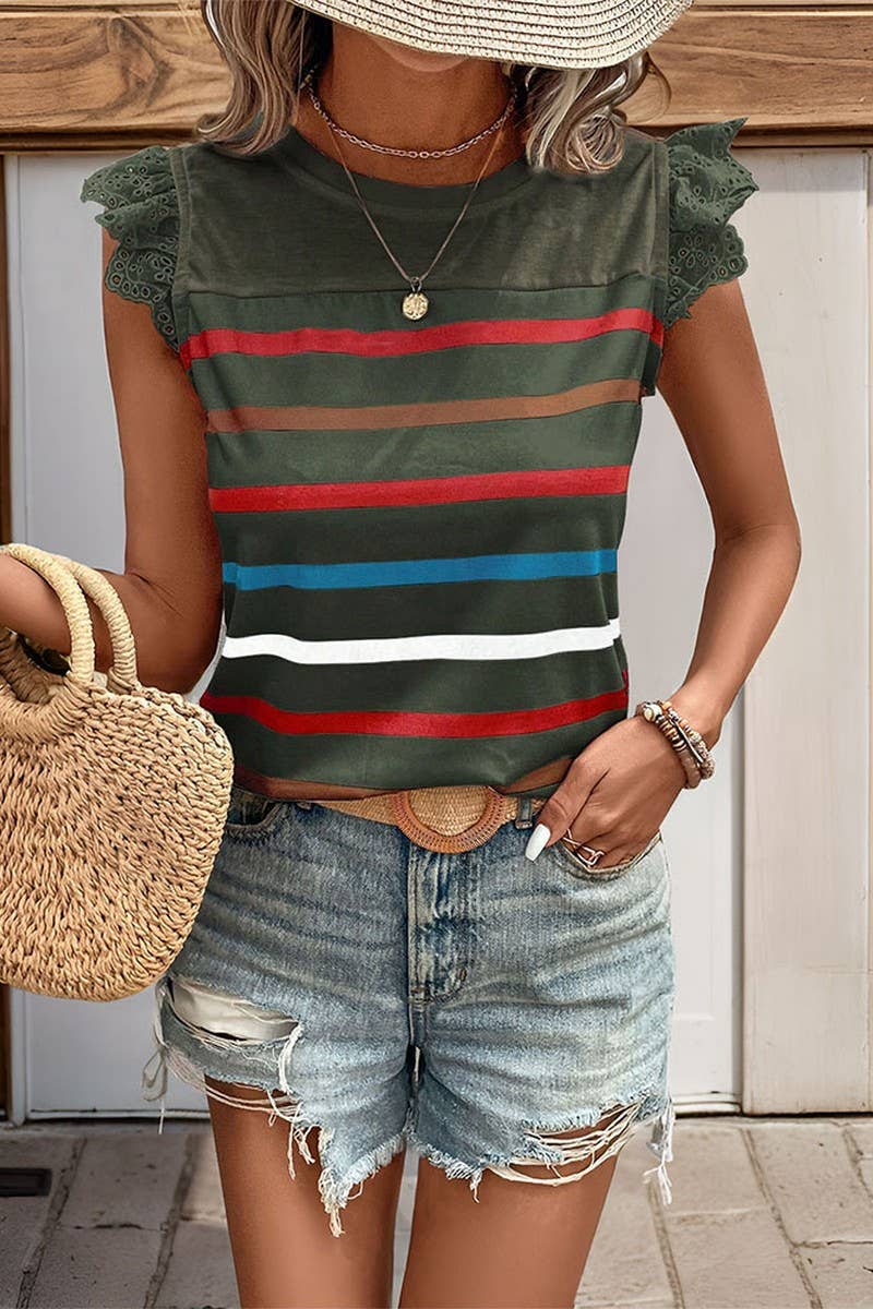 CWTBLS0992_SHORT-SLEEVED CASUAL STRIPED TOP