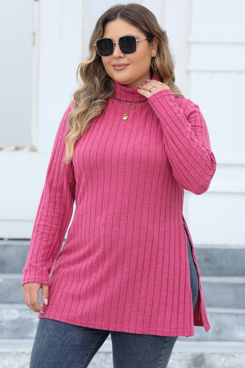 CWTTL1314_PLUS Size Turtle Neck Long Slv Pullover Long Top