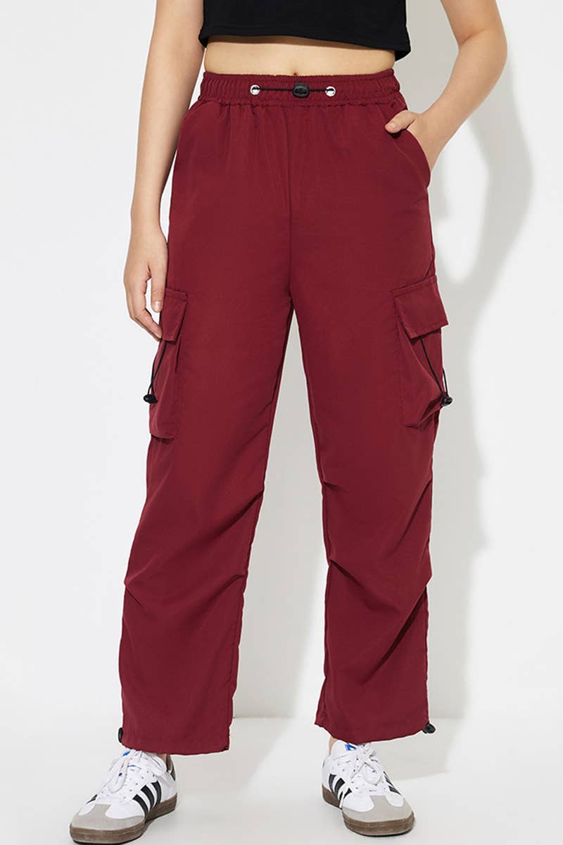 ELASTIC HIGH-WAISTED SOLID COLOR WIDE-LEG PANTS