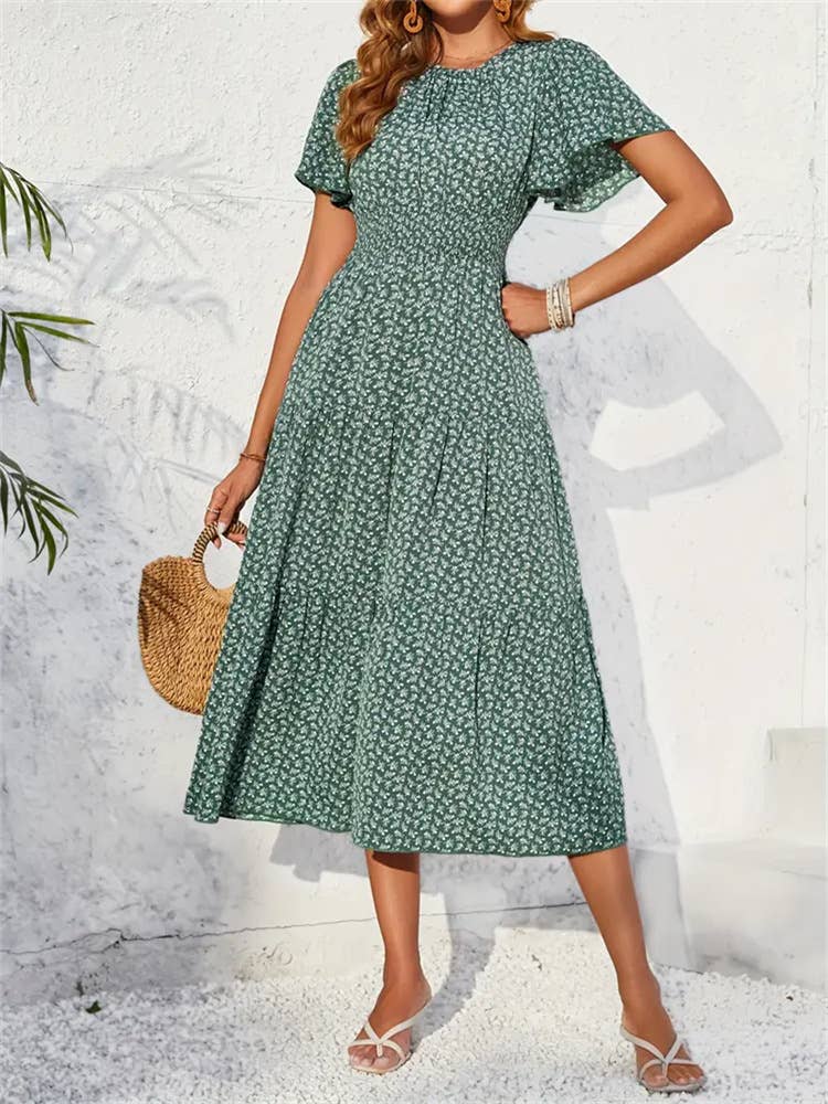 Floral dress with lotus sleeves