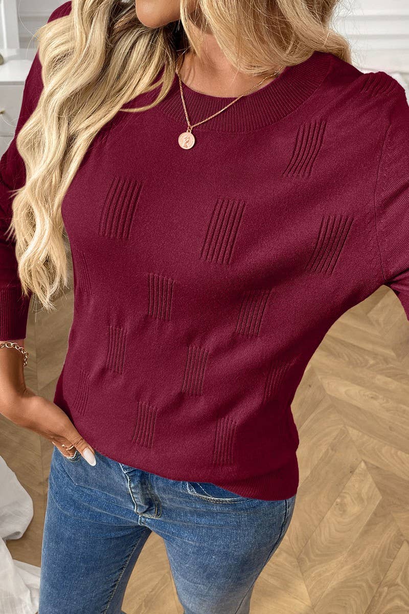 CWOSWL07157_SOLID CREWNECK PULLOVER LONG SLEEVE KNIT