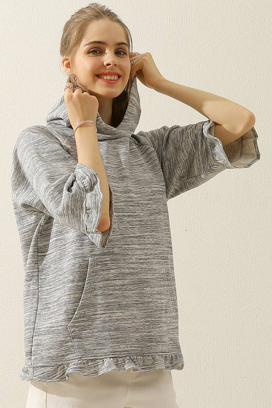 CWOHOL425-P_PLUS SIZE 3/4 SLEEVE HOODIE SWEATSHIRT