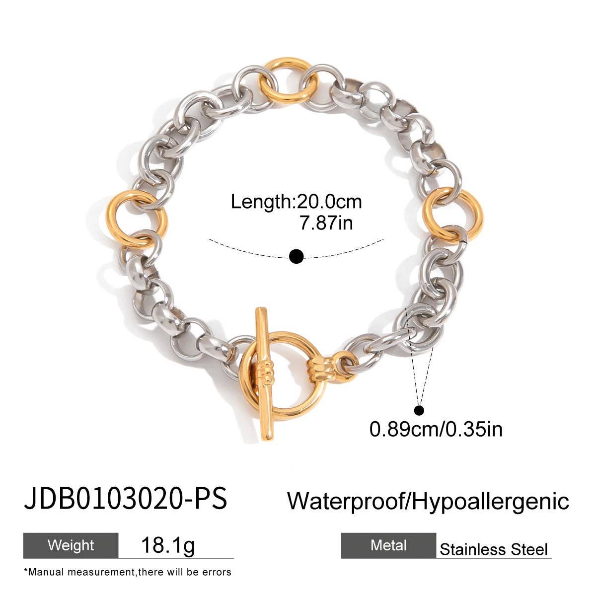 Luxury 18K Gold Wide Two-Tone Chain Bracelet