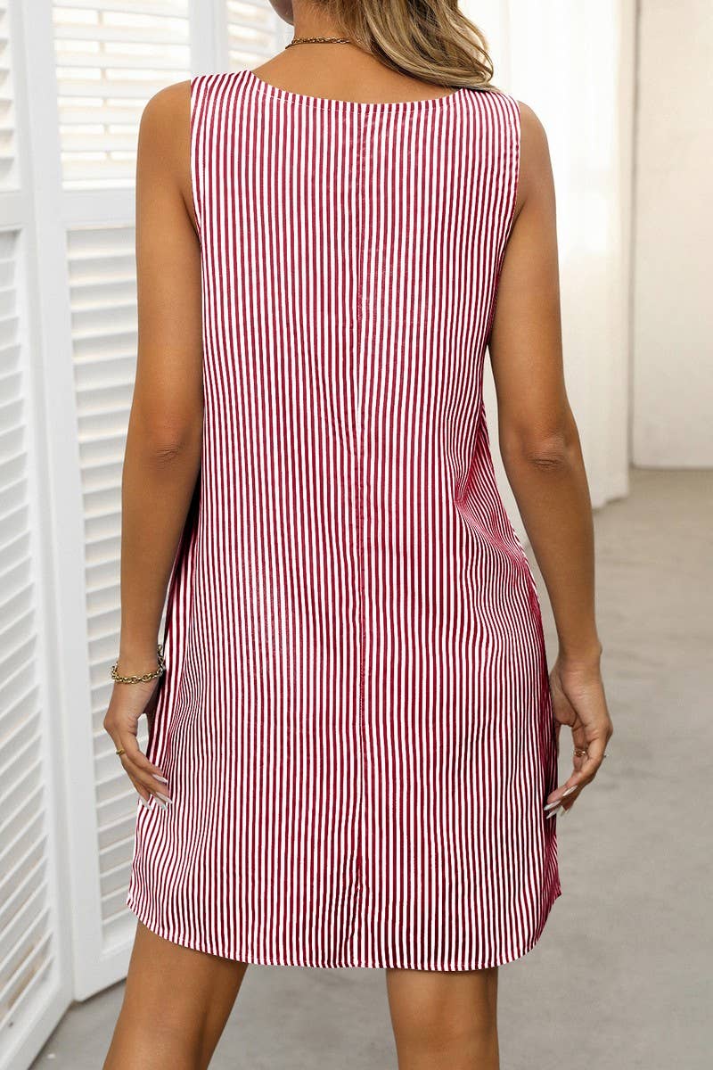 CWDSD7261_CREW NECK POCKET STRIPE BUTTON SUSPENDER DRESS