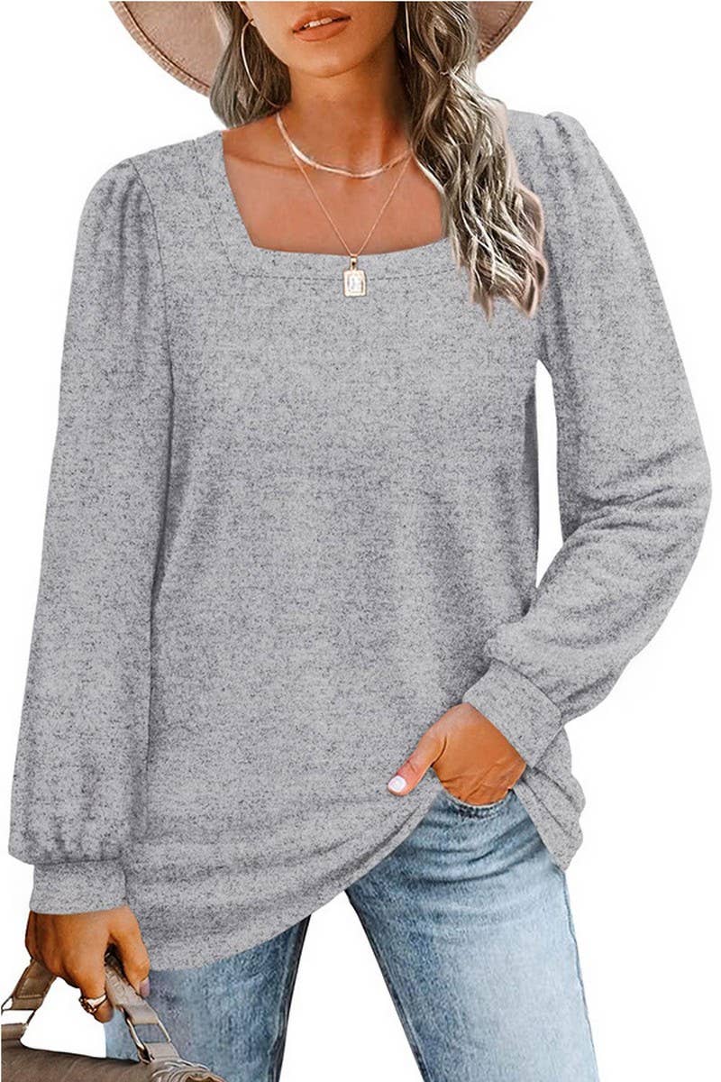 CWTBLL1835_PUFF SLEEVE SQUARE NECK LONG SLEEVE T-SHIRT