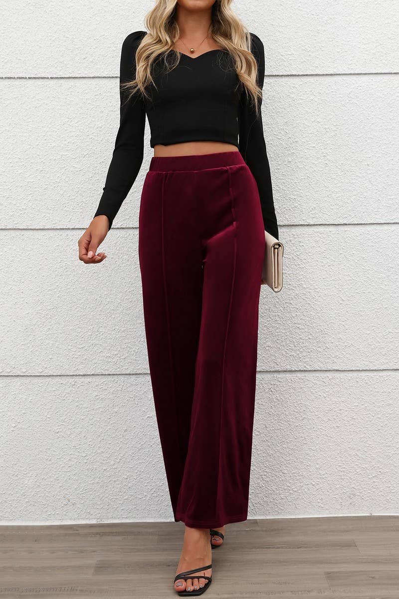 CWBLP1841_SUMMER COMMUTING HIGH WAIST VELVET WIDE LEG PANTS