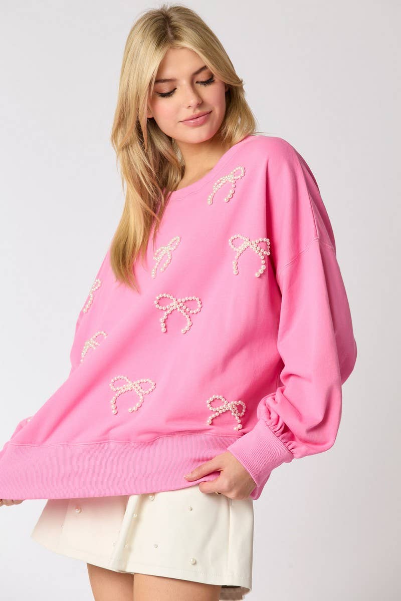 CWTBLL01261_PEARL BOW DETAIL LONG SLEEVE SWEATSHIRT