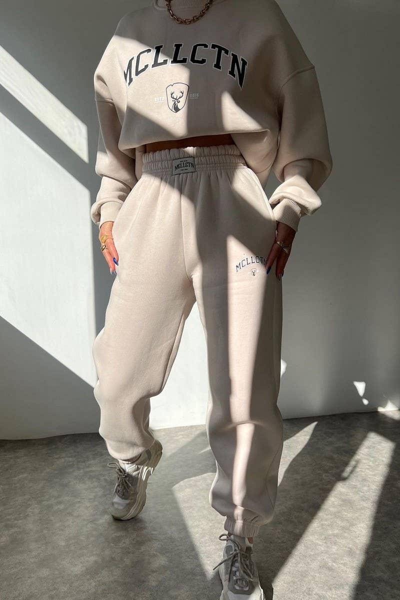 CWSTB1360_LETTER PRINT THICK SWEATSHIRT PANTS SET