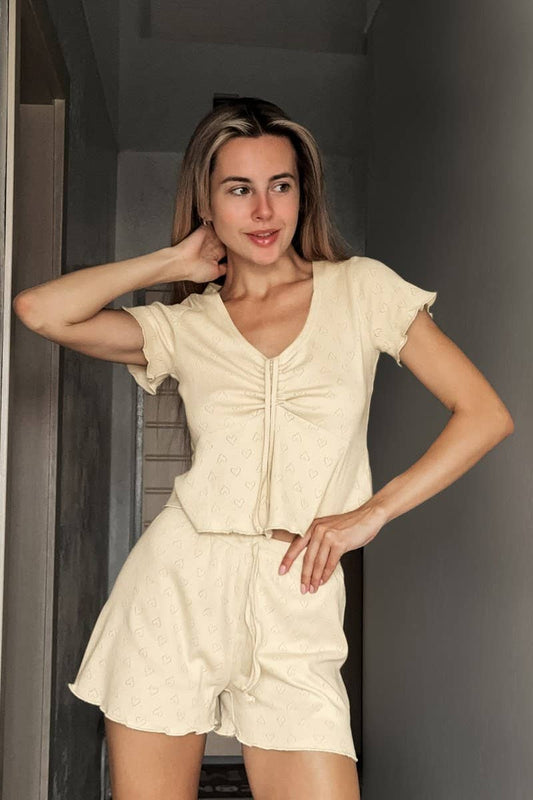 CWSPJ0169_KNITTED SHORT-SLEEVED SHORTS HOME WEAR SET