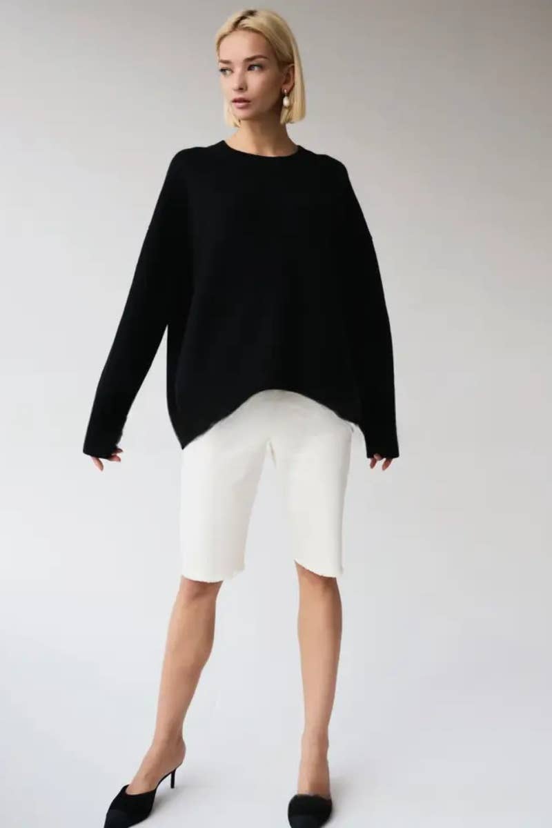 CWOSWL6631_CREW-NECK LONG-SLEEVED SOLID COLOR SWEATER