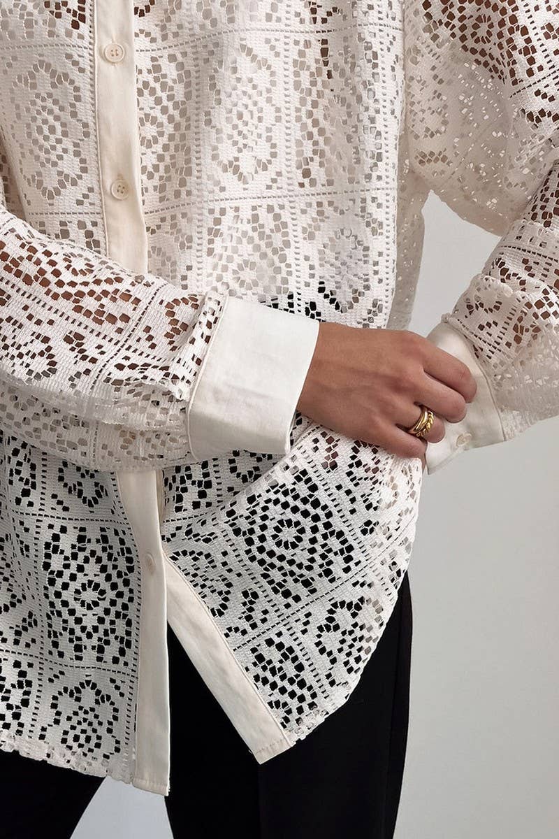 CWTBLL542_JACQUARD MICRO-SEE-THROUGH HOLLOW SHIRT