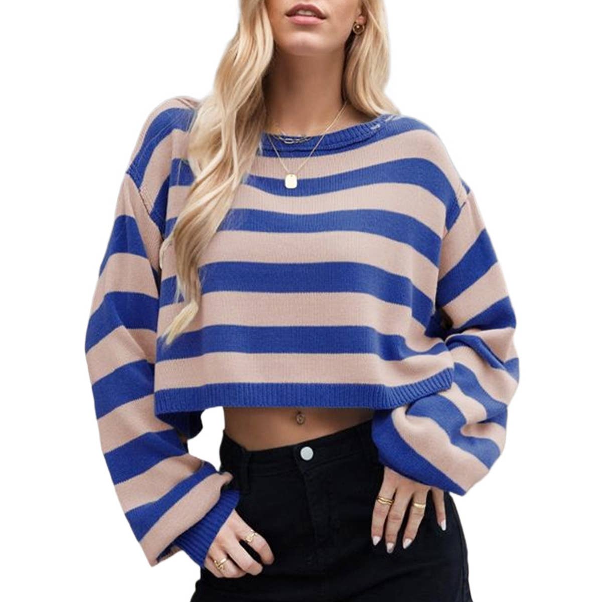 COLOR CONTRAST STRIPED LOOSE SHORT KNIT
