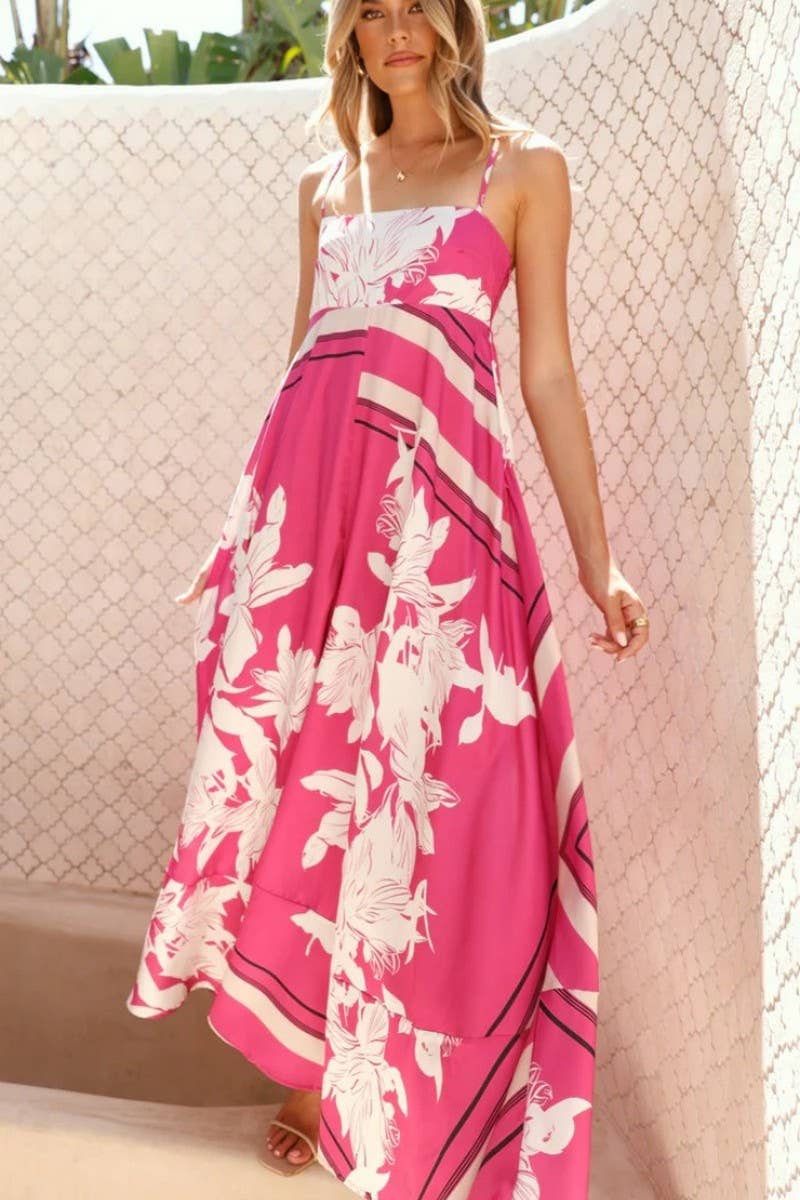 CWDHL1025_NEW SUMMER PRINTED RUFFLED SLING DRESS