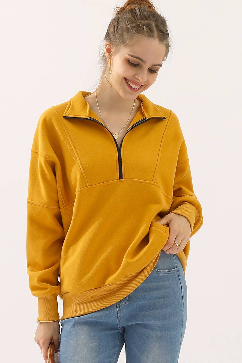CWTTL900-P_PLUS HALF ZIP UP SWEATSHIRT WITH KANGAROO POCKET