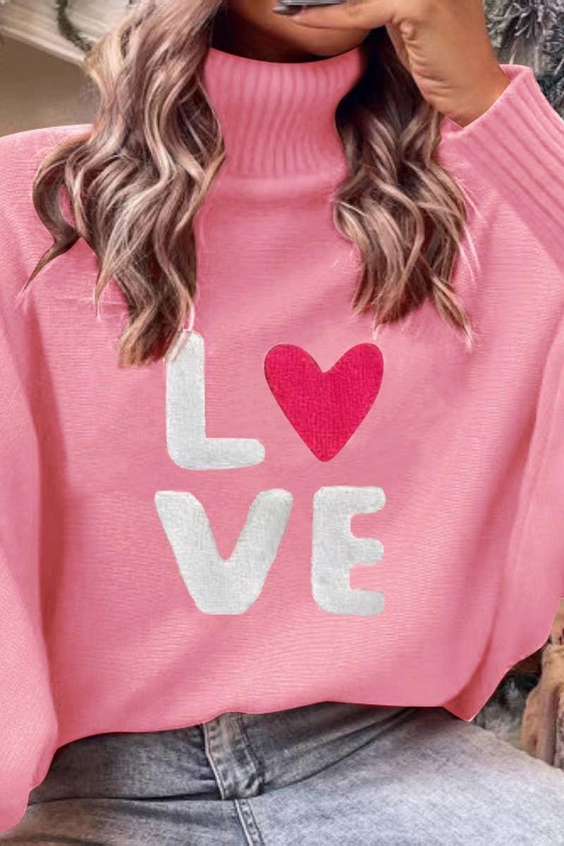 CWOSWL2442_LOVE HIGH COLLAR BAT SLEEVE PULLOVER KNIT TOP