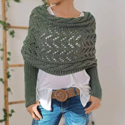 Cable Knit Infinity Scarf with Sleeves for Fall _CWASC1537