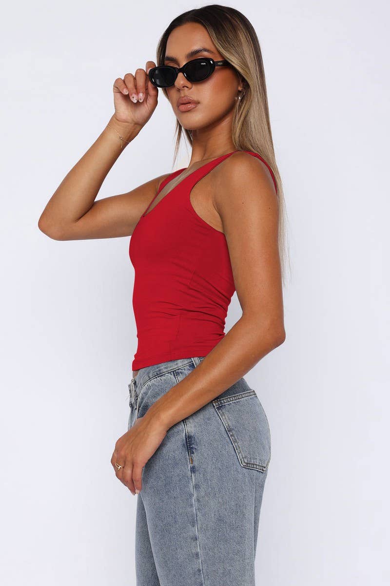 CWTTK0927_SLEEVELESS SQUARE NECK CASUAL CROPPED CAMI TOP