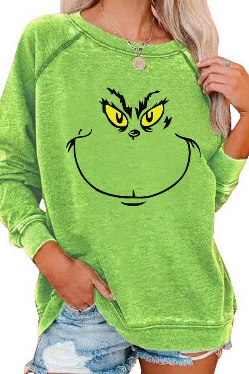 CWTBLL01326_CHRISTMAS CARTOON HORN SLEEVE SWEATSHIRT