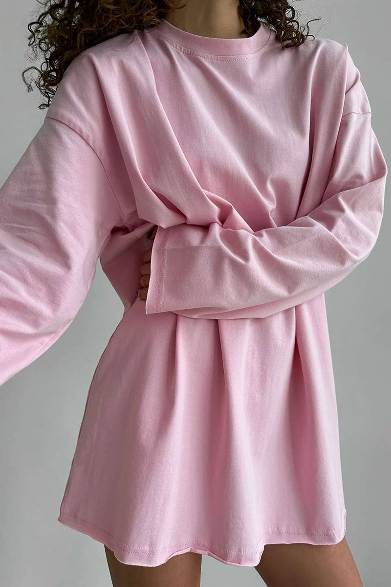 CWTBLL2963_SPRING AUTUMN ROUND NECK LONG SLEEVE TOP