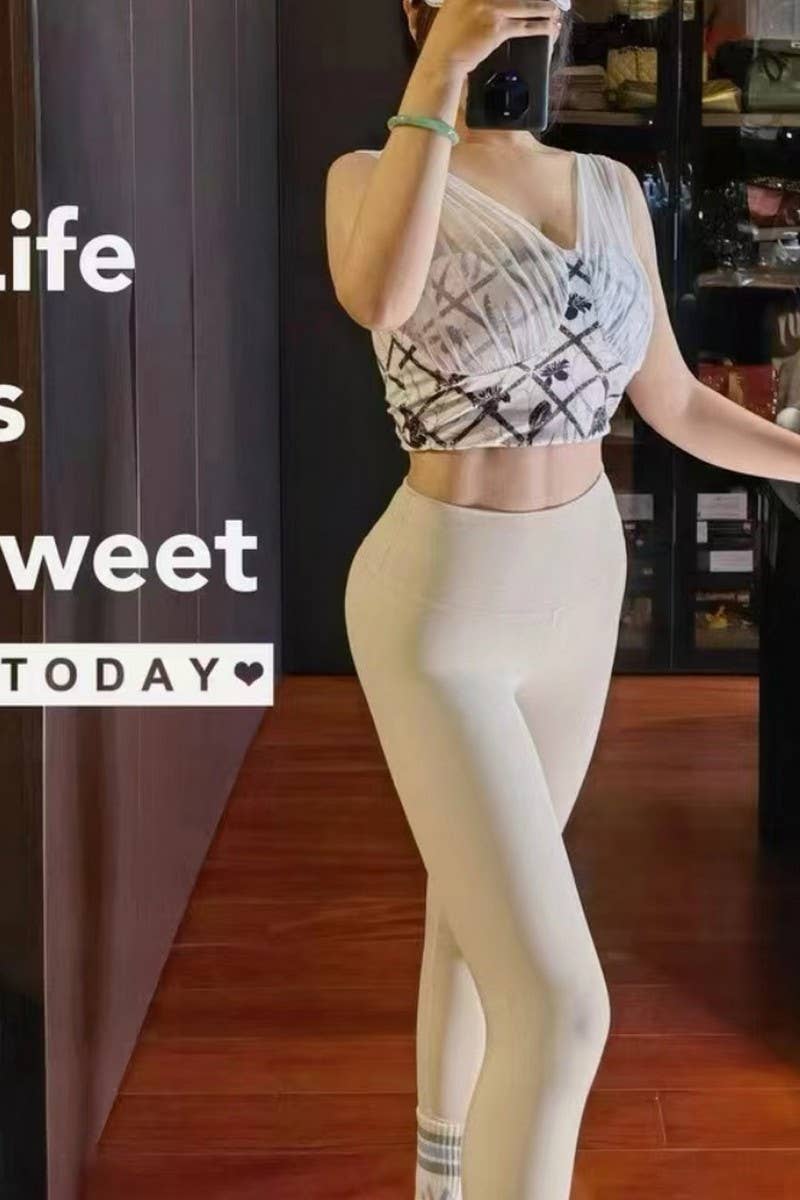 CWSTB1982_PRINTED MESH PANEL PADDED RACERBACK SPORTS BRA