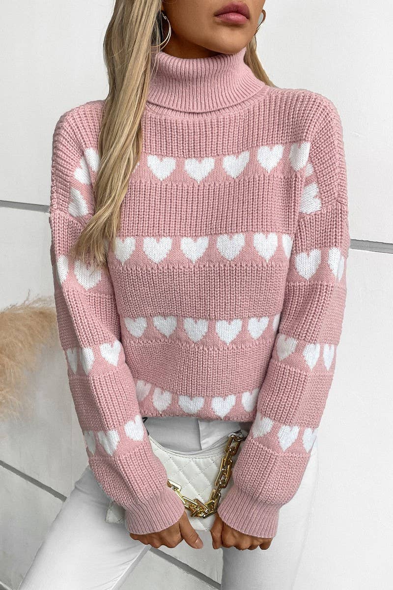 CWOSWL2872_LAPEL HEART PULLOVER LONG SLEEVE KNITTED SWEATER
