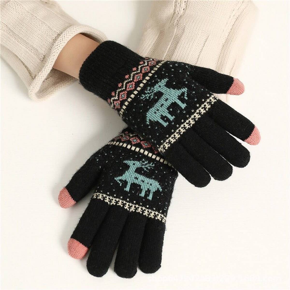 CWAG00571_WOMEN WINTER DOUBLE LAYER KNIT TOUCHSCREEN GLOVES