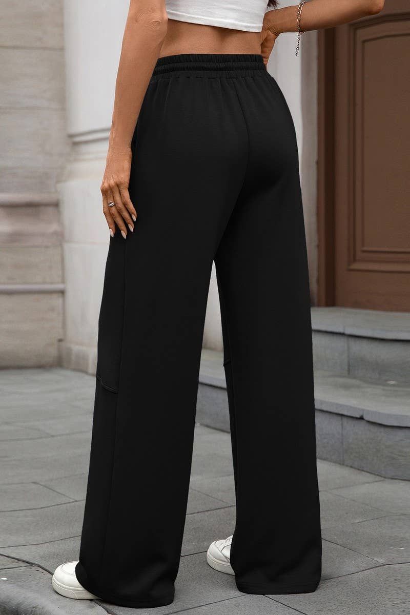 CWBLP01088_SOLID COLOR LOOSE DRAWSTRING CASUAL PANTS