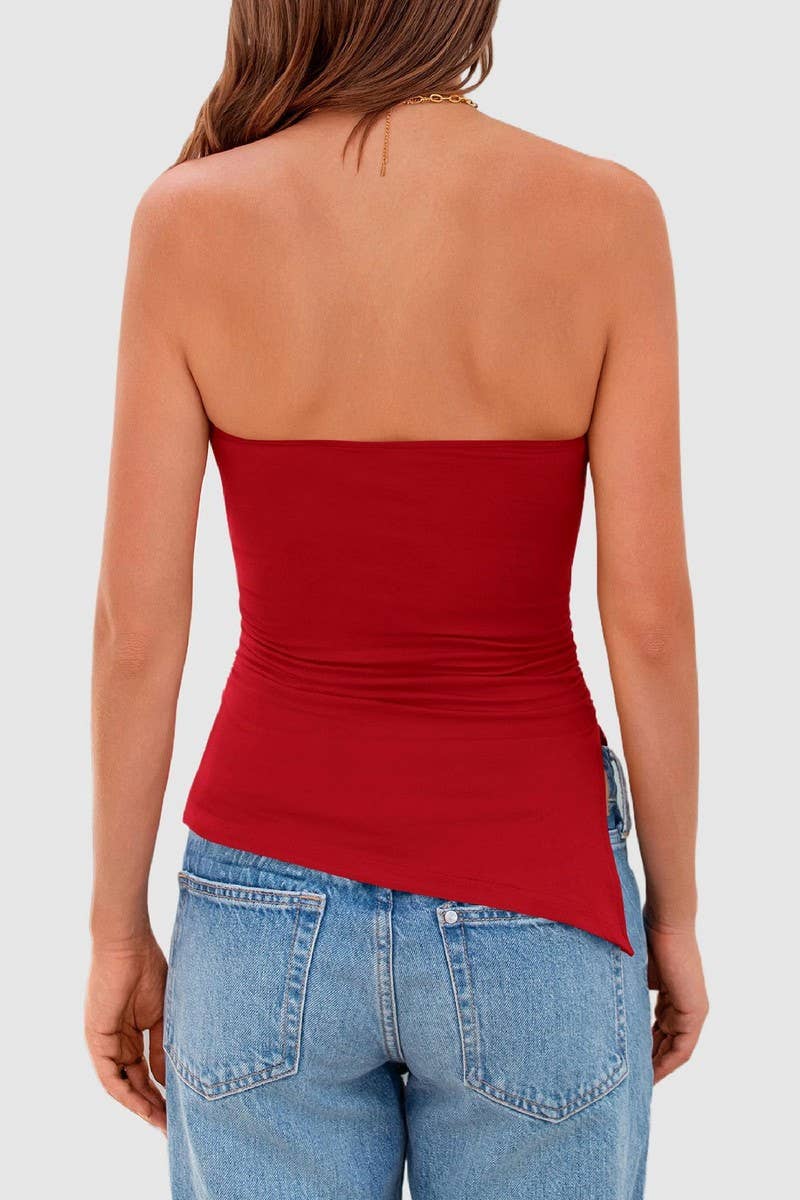 CWTTSL0330_SUMMER HOT GIRL PLEATED IRREGULAR TUBE TOP SEXY T