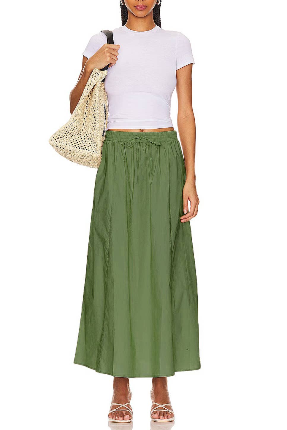 COTTON HIGH-WAISTED SLIT SOLID COLOR DRESS