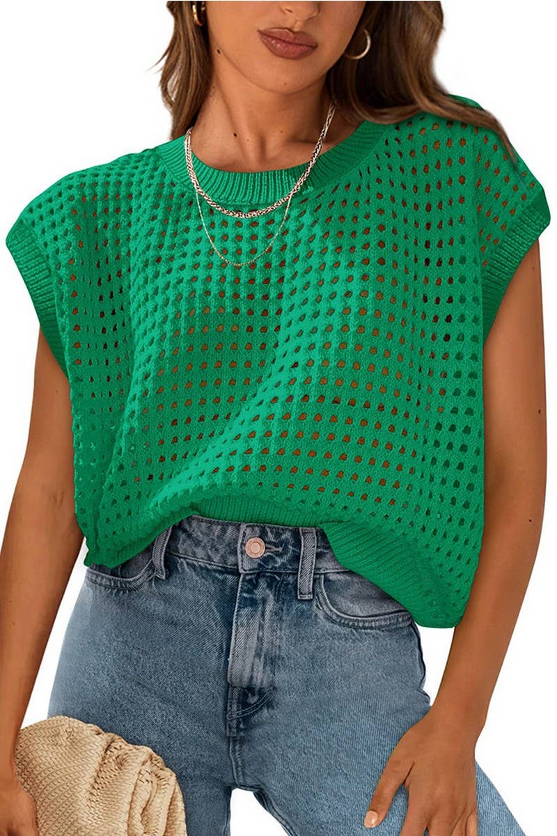 CWOSWS0146_SHEER KNIT CREW NECK COVER UP SWEATER