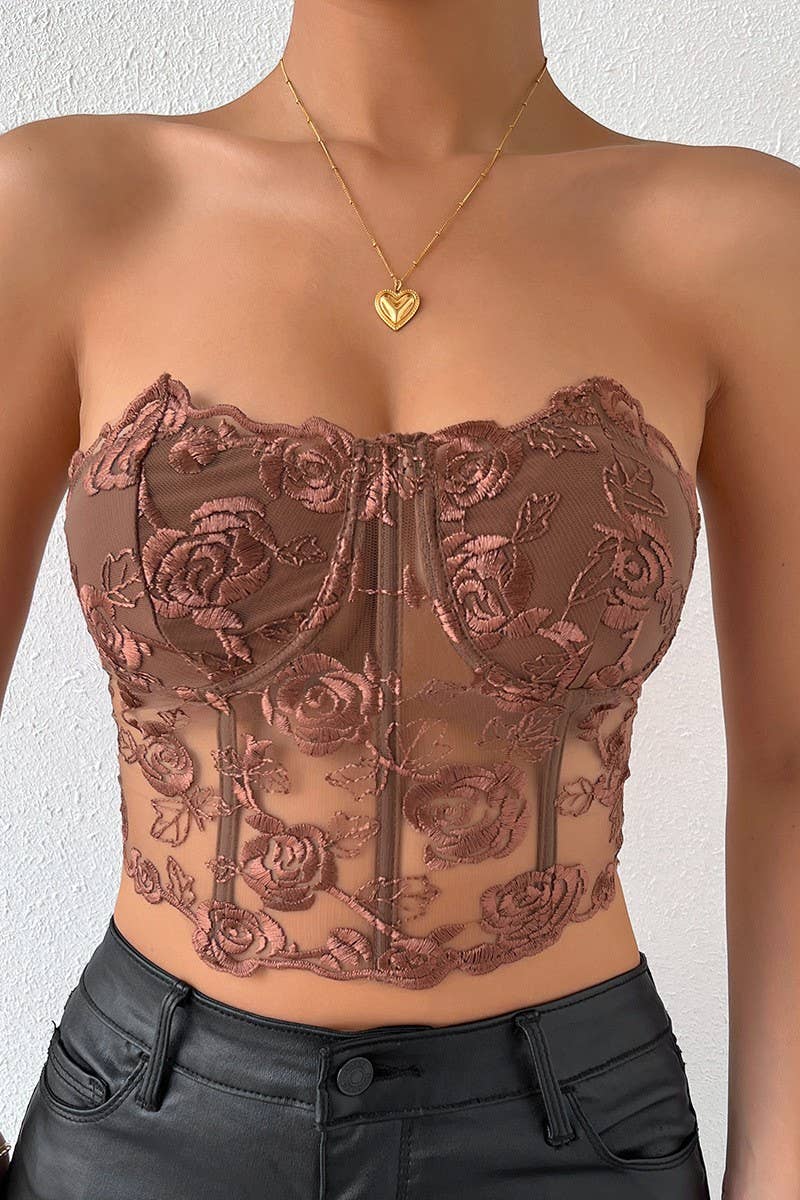 CWTTK0740_3D FLOWER STITCHED UNDERWIRE BANDEAU TANK TOP