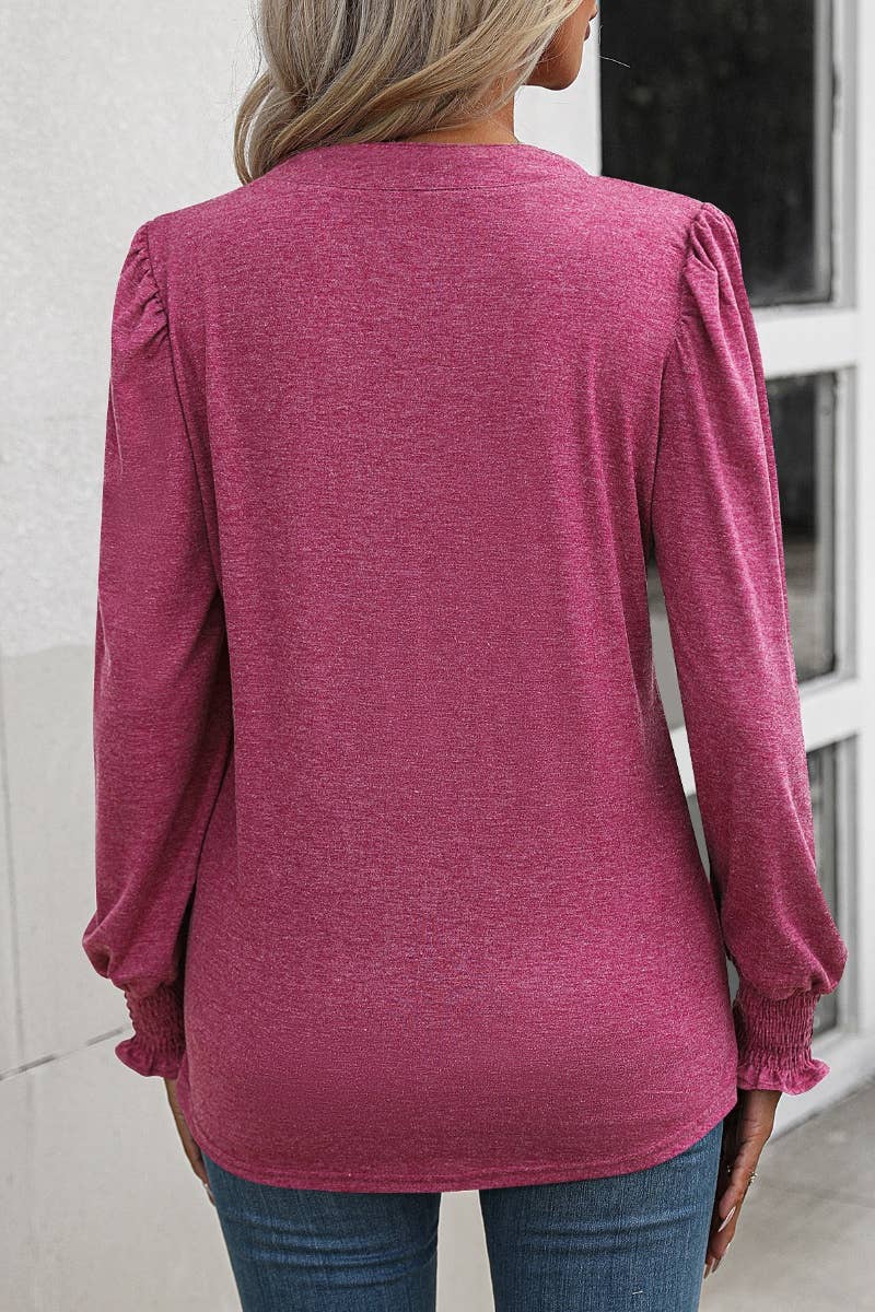 CWTBLL2735_CASUAL SOLID COLOR V-NECK LONG SLEEVE TOP