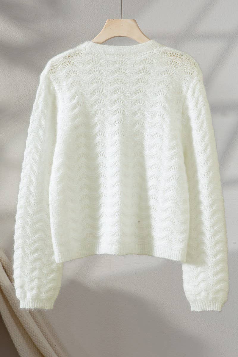 CWOCAL00730_SEXY MESH CUTOUT CROPPED V NECK KNIT SWEATER