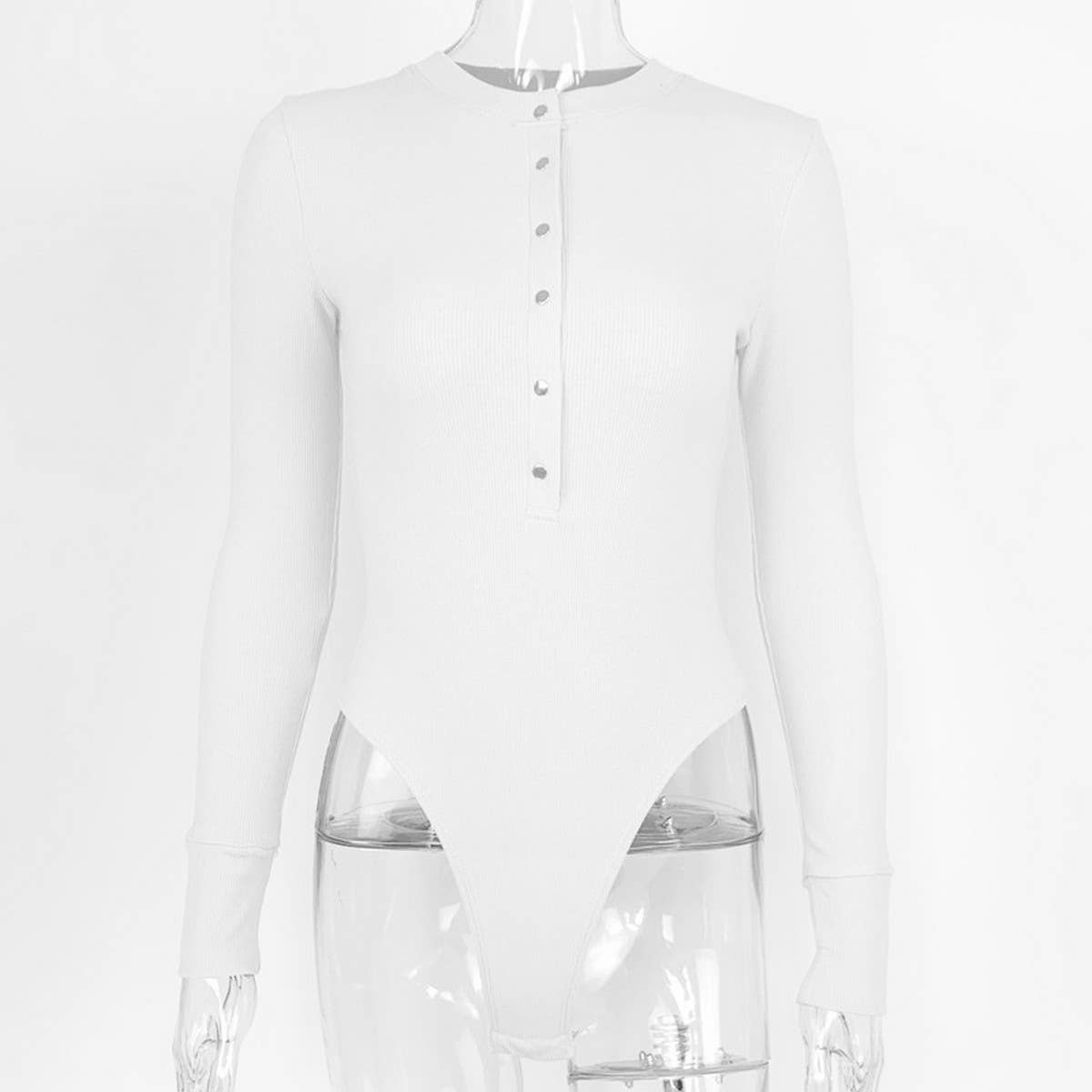 BUTTON COLLAR RIBBED LONG SLEEVED BODYSUIT_CWSBSL0043