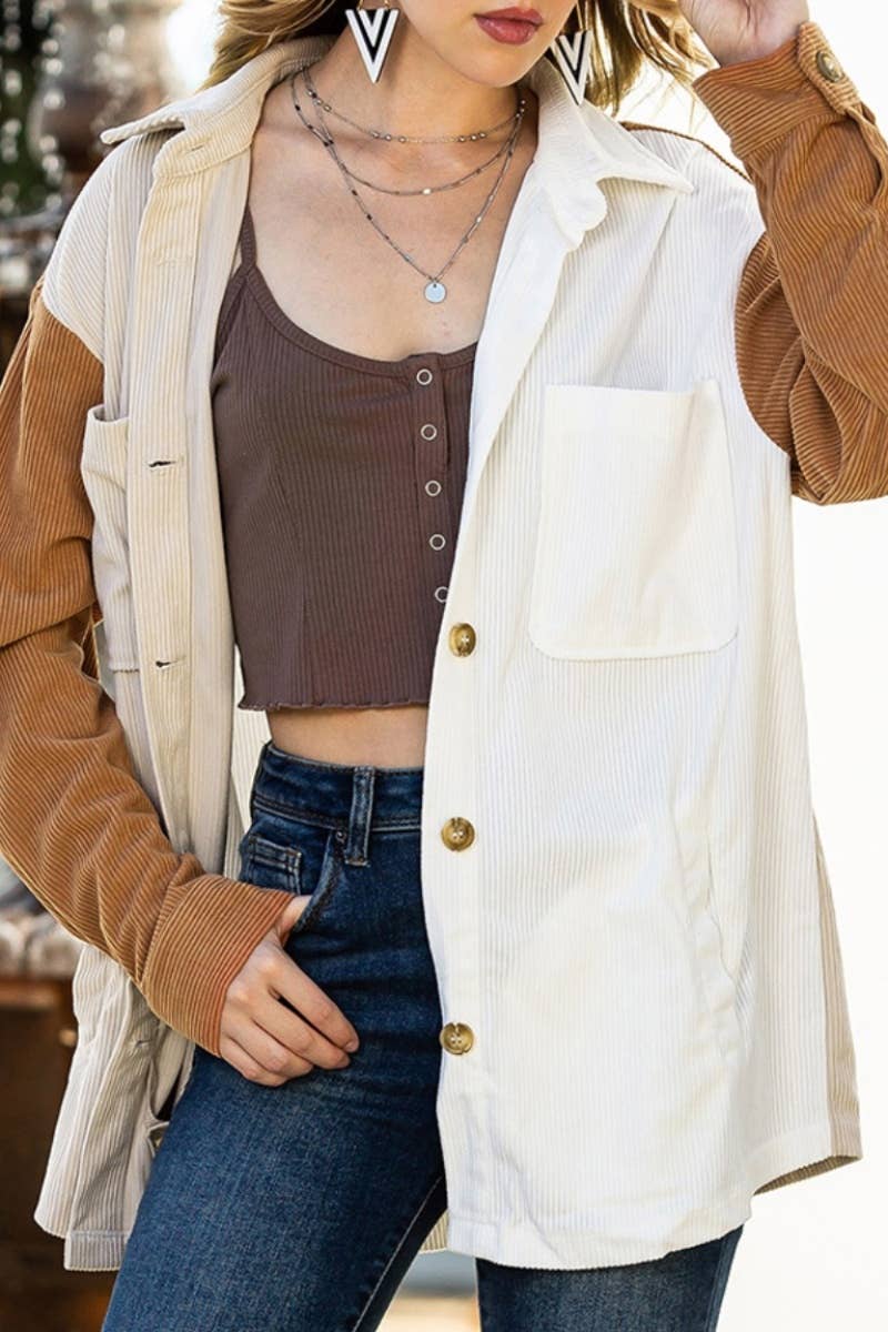 CWOCO1058_STYLISH PATCHWORK POCKET LONG SLEEVE SHIRT JACKET