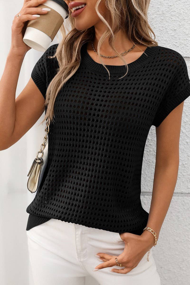 CWOSWS0131_CREW NECK HOLLOW SUNSCREEN KNIT CARDIGAN