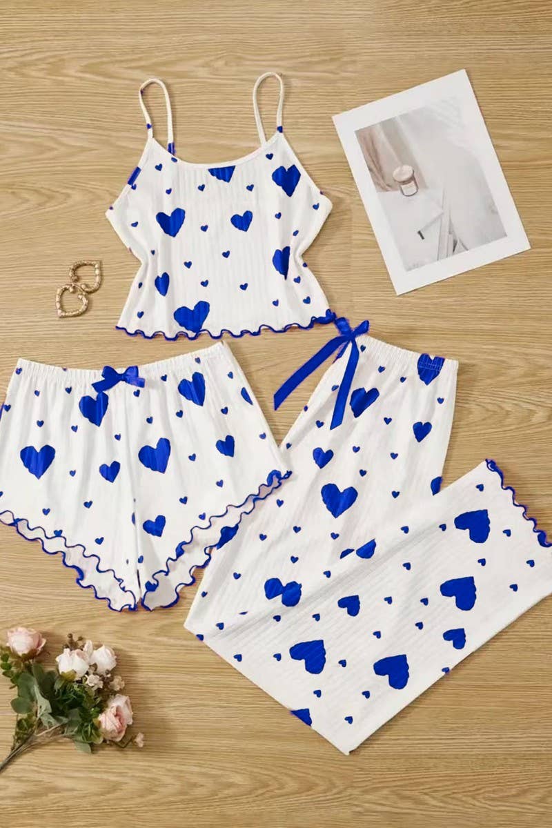 CWSPJ00497_RIBBED HEART PRINT PAJAMA 3 PIECE SET