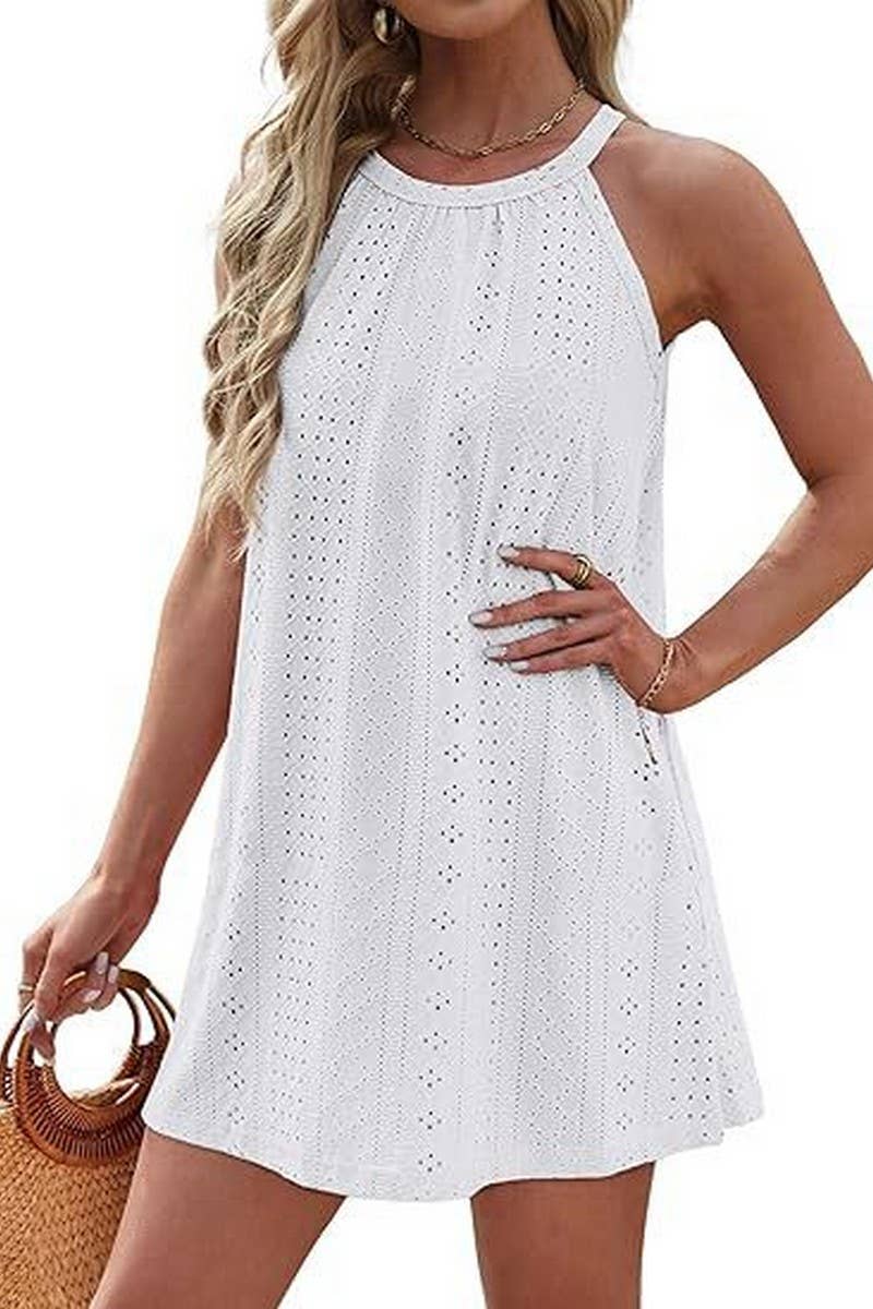 CWDHL0335_HALTERNECK SLEEVELESS SOLID COLOR TANK DRESS