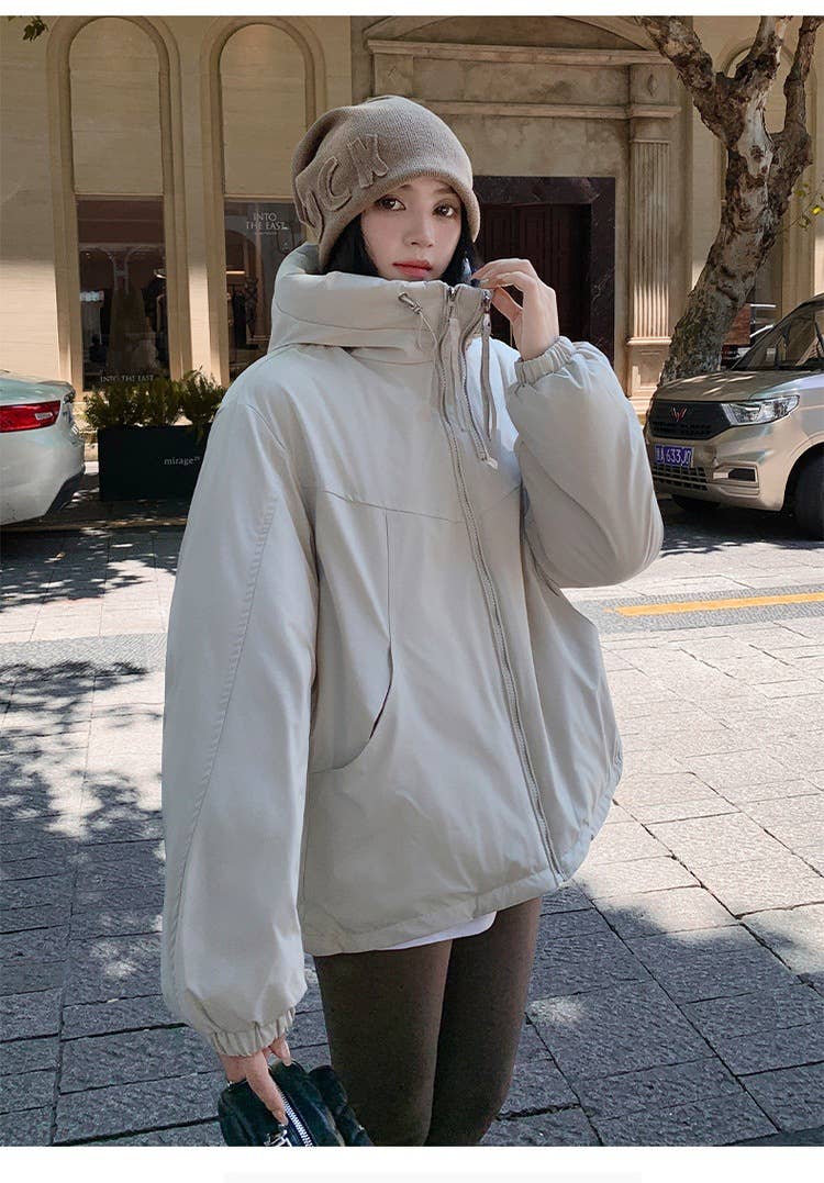 Casual hooded cotton windbreaker jacket