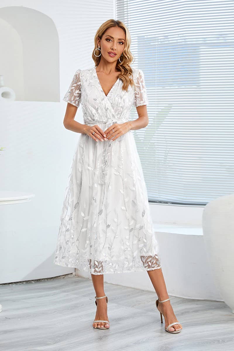 CWDMD1468_V-NECK SHORT SLEEVED DRESS