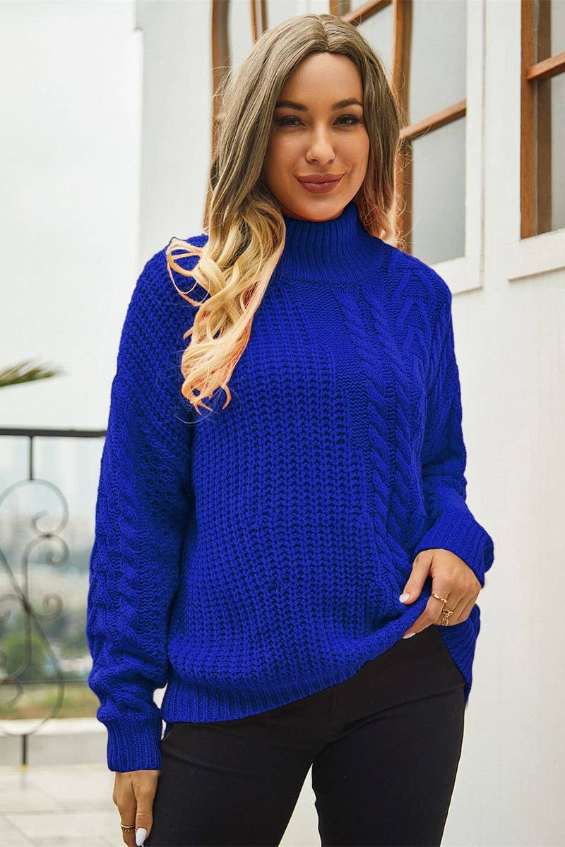 CWOSWL1665_Turtle Neck Cable Long Sleeve Pullover Sweater