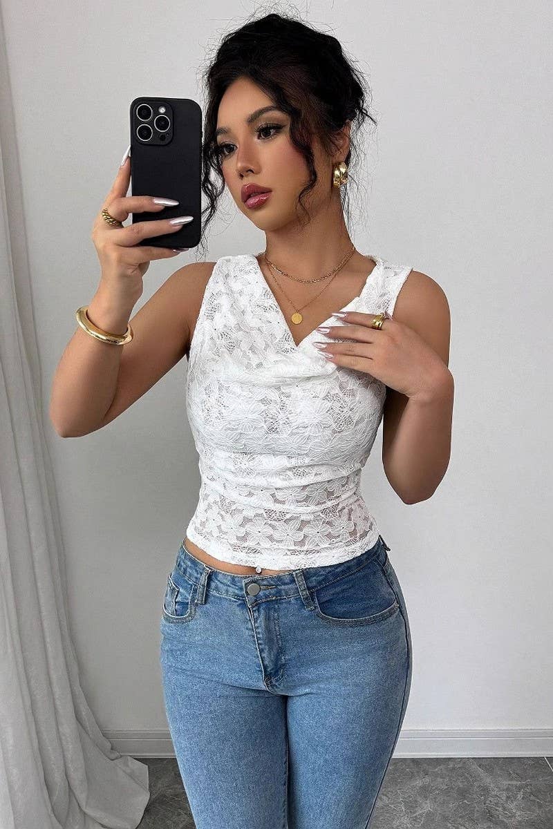CWTBLSL0863_SEXY LACE V-NECK SLIM FIT SLEEVELESS TOP