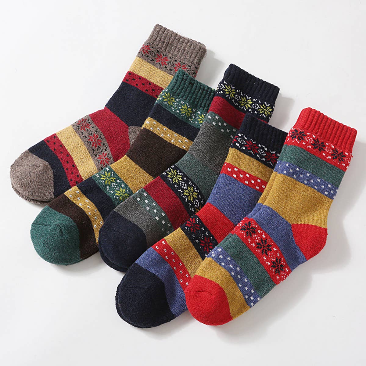 5pr/Set Retro Ethnic Style Socks For Men Winter_CWMS0680