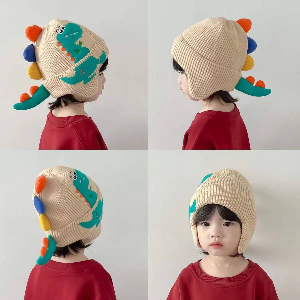 CWAH04562_KIDS DINOSAUR KNIT HAT WINTER WARM BABY BEANIE