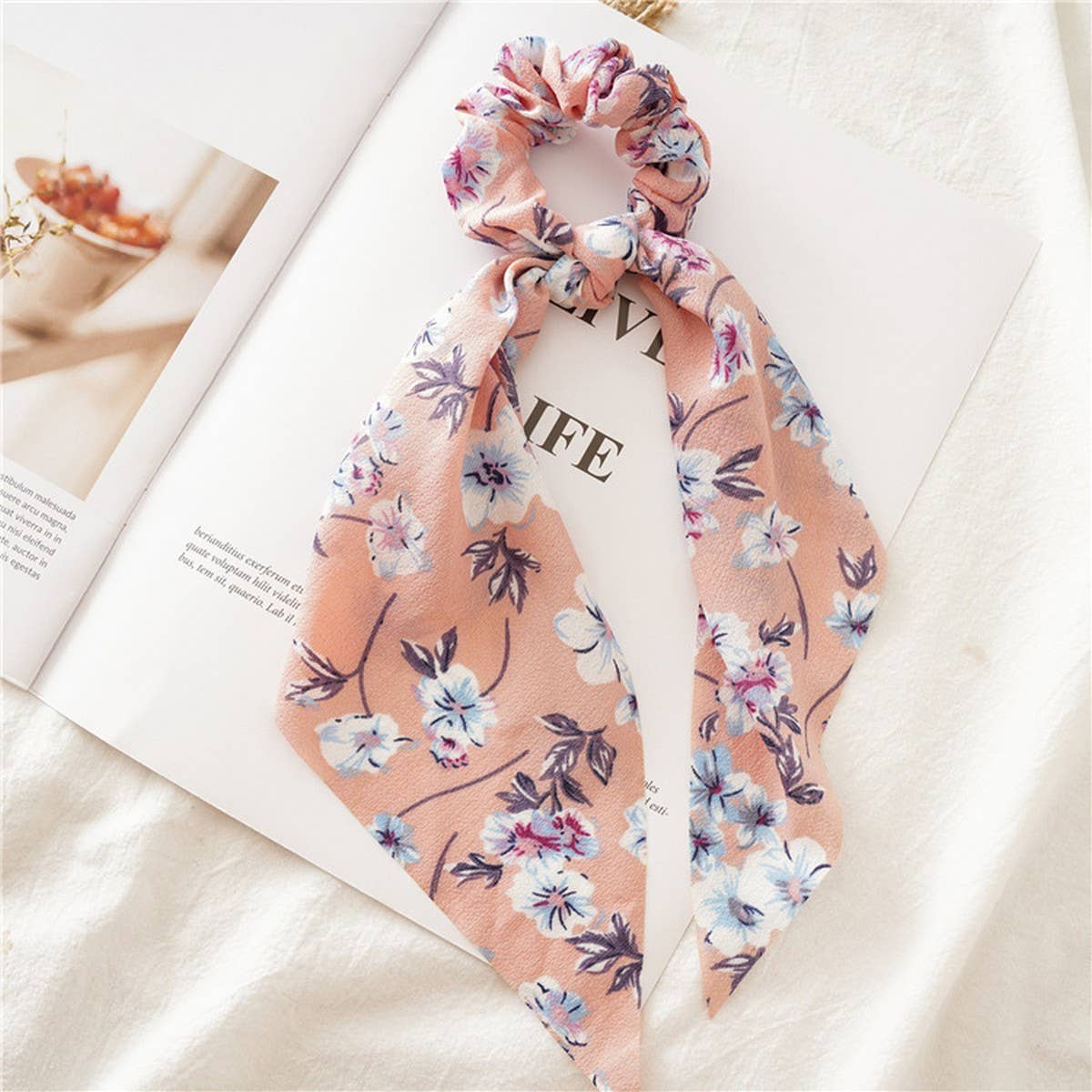 LONG FLORAL FABRIC RIBBON HAIRBAND HAIRACCESSORIES