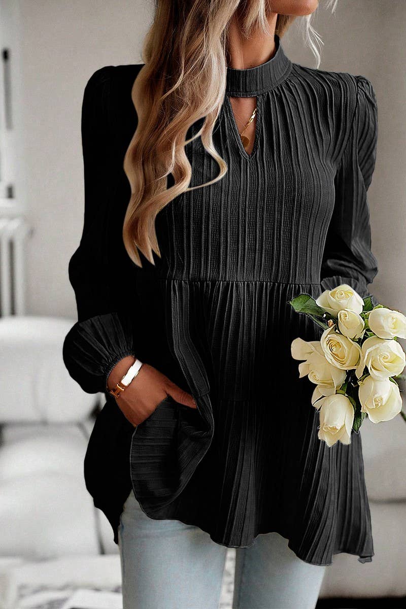 CWTBLL2768_HALF TURTLENECK WAVY LONG SLEEVE TOP