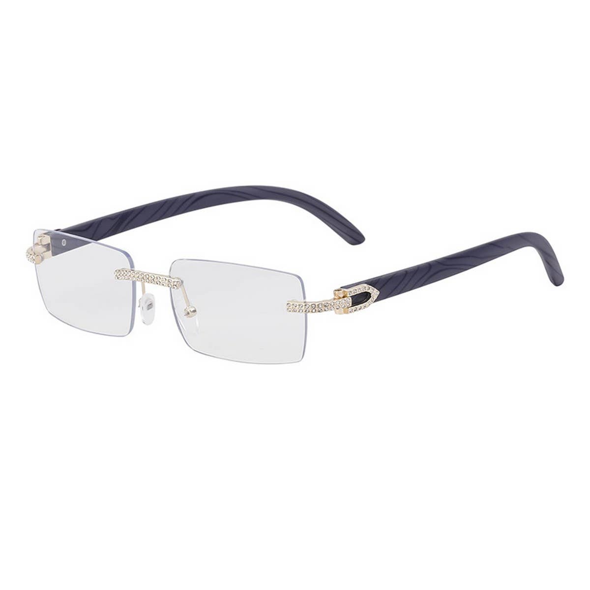 DIAMOND-STUDDED WOOD-GRAIN TEMPLE SUNGLASSES